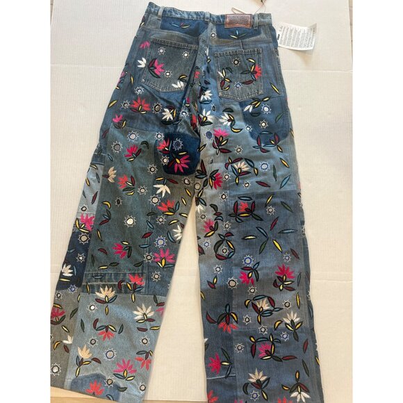 NWT Ashish Embellished Embroidered High Rise Straight Leg Jeans Blue Size Medium - Picture 5 of 7